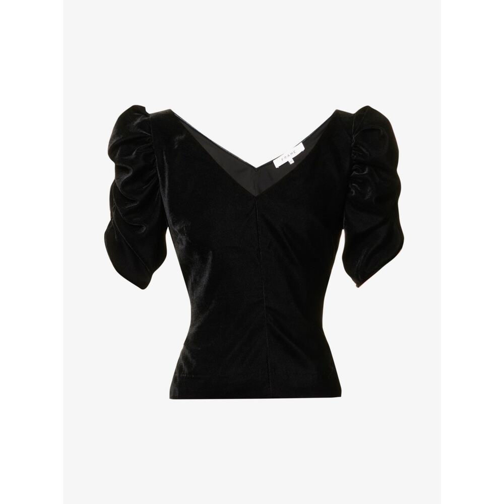 FRAME Velvet Ruched Sleeve Top - S